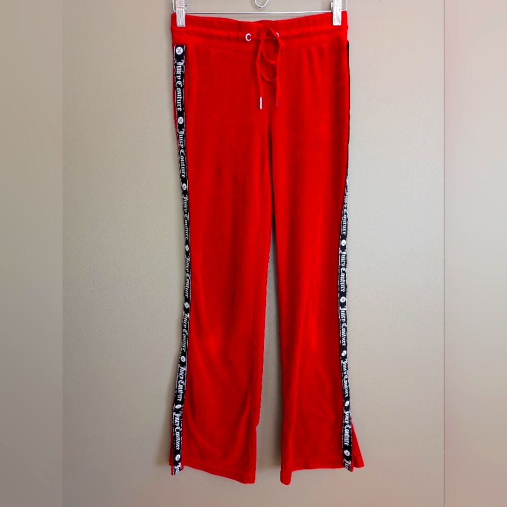 Juicy Couture Red Velour Side Stripe Track Pants Size XS